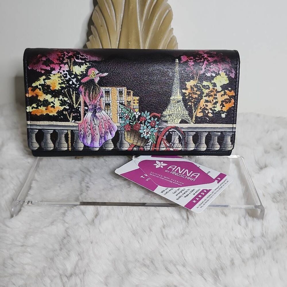 Anna by Anuschka Women's Hand-Painted Leather Three-Fold Organizer Wallet "Paris